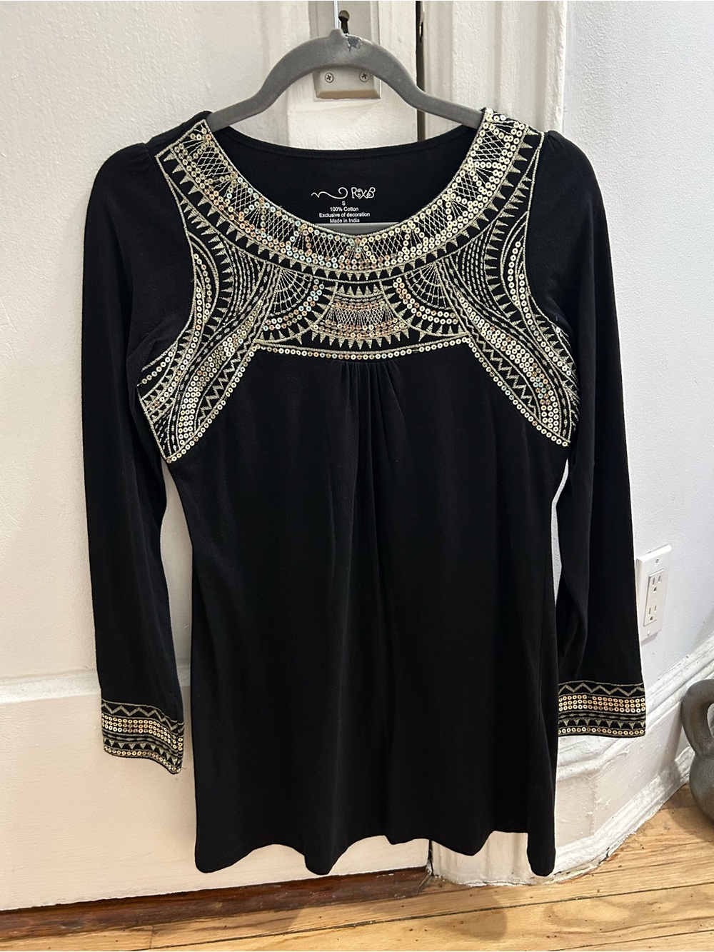 RXB Black Tunic Top with Gold Sequin Embellished Yoke